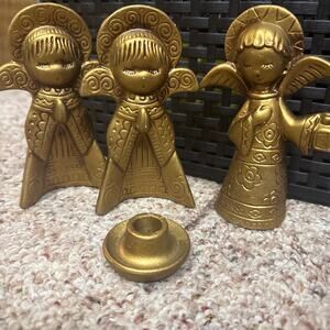 Vintage 1970s Trio Christmas Holiday Angels Matte Gold
